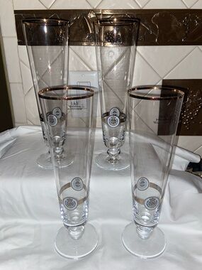 Vintage WARSTEINER Tall Fluted Pilsner German Beer Glasses Set of 4